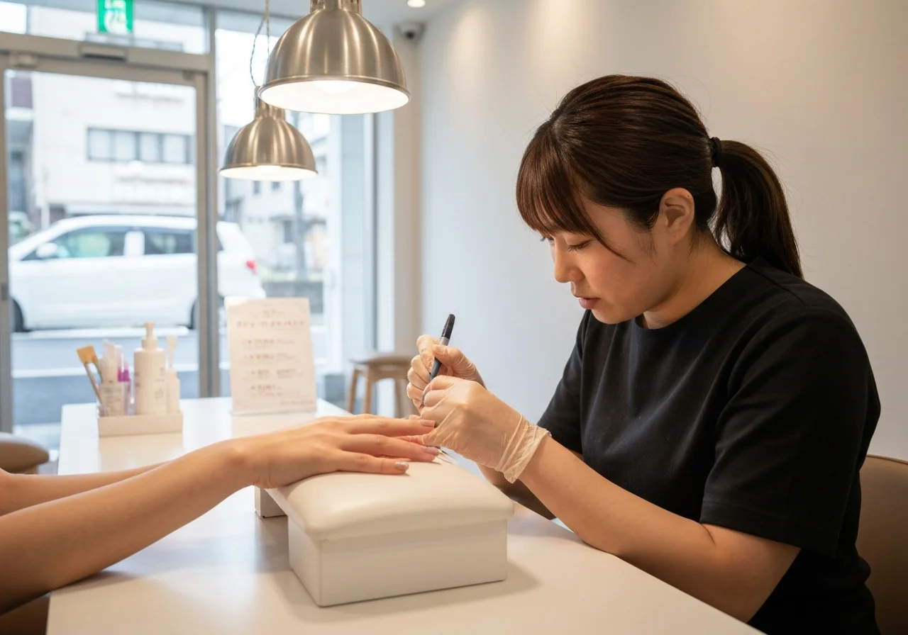ベージュ系カラーで整えたシンプルネイルの手元